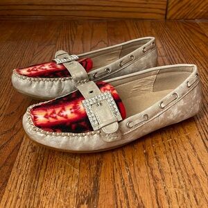 Nature Breeze Beige Southwestern Bling Buckle Flat Loafer Shoes Size 7